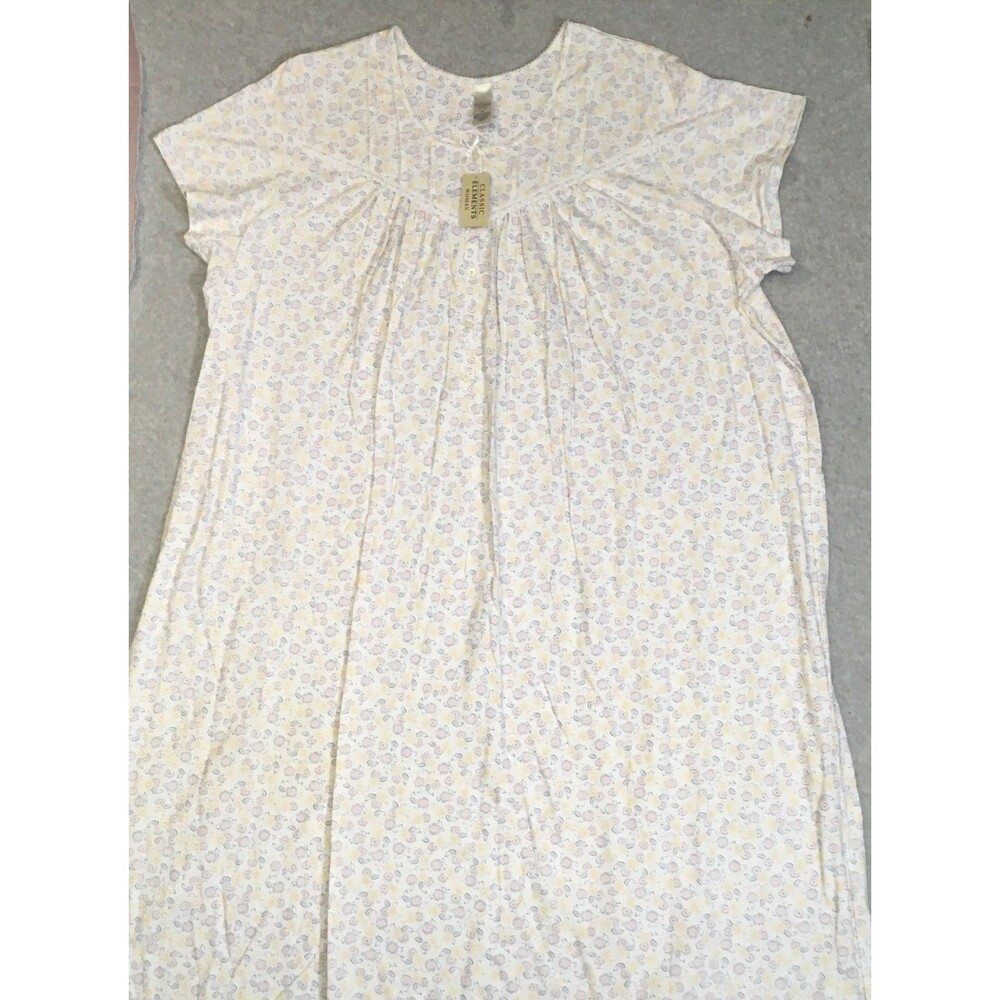 Classic Elemnts Woman 3X 100% Cotton White Floral Sleepwear Nightgown Cap Sleeve